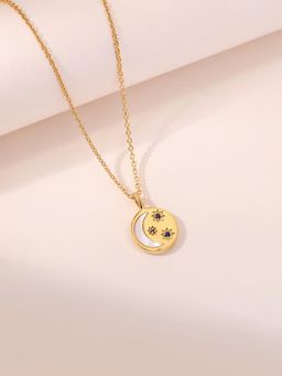 Ornate Jewels - 925 Silver Yellow Gold Natural Sapphire Smiley Pendant with Chain for Women & Girls