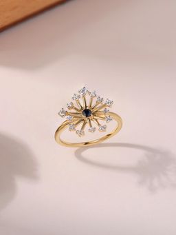 Ornate Jewels - 925 Silver Yellow Gold Natural Blue Sapphire Celestial Ring for Women & Girls