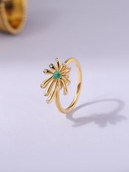 Ornate Jewels - 925 Silver Yellow Gold Natural Sakota Emerald Sparkle Ring for Women & Girls
