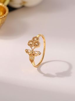 Ornate Jewels - 925 Silver Yellow Gold Pear Natural Yellow Citrine Bee Ring for Women & Girls