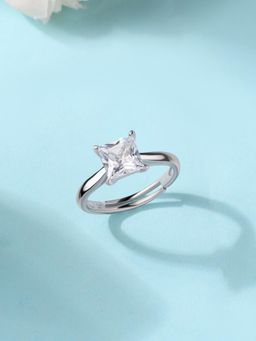 Ornate Jewels - 925 Silver 2.45 Carat American Diamond Solitaire Adjustable Ring for Women & Girls
