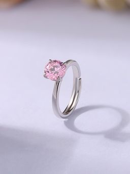 Ornate Jewels - 925 Silver Round 2.30 Carat Pink CZ Solitaire Adjustable Ring for Women & Girls
