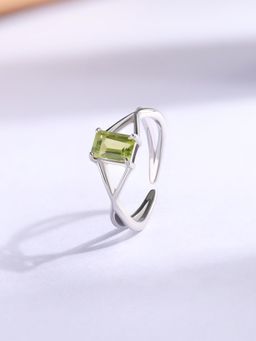 Ornate Jewels - 925 Silver Rhodium Plated Natural Peridot Solitaire Adjustable Ring for Women & Girls