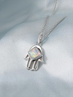 Ornate Jewels - 925 Silver Rhodium Plated Natural Ethiopian Opal Pendant With Chain for Women & Girls