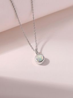 Ornate Jewels - 925 Silver Rhodium Plated Natural Ethiopian Opal Pendant With Chain for Women & Girls