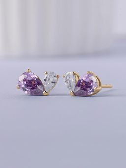 Ornate Jewels - 925 Silver Yellow Gold Purple Amethyst Toi Et Moi Stud Earring for Women & Girls
