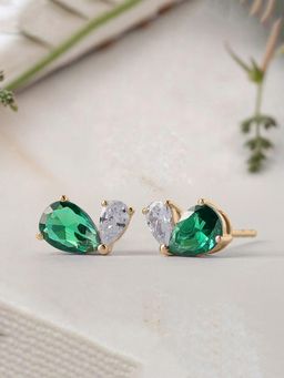 Ornate Jewels - 925 Silver Yellow Gold Green Emerald Toi Et Moi Stud Earring for Women & Girls