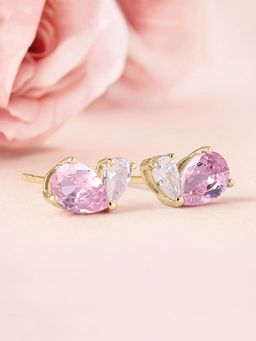 Ornate Jewels - 925 Silver Yellow Gold Pink CZ Toi Et Moi Stud Earring & Girls