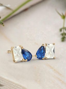 Ornate Jewels - 925 Silver Yellow Gold Blue Sapphire Toi Et Moi Stud Earring for Women & Girls