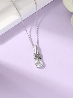 Ornate Jewels - 925 Silver Cushion 0.50 Carat White CZ Pendant With Chain for Women & Girls