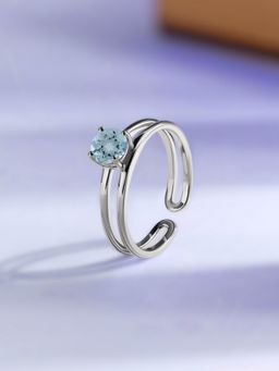 Ornate Jewels - 925 Silver 1 Carat Natural Aquamarine Solitaire Adjustable Ring for Women & Girls