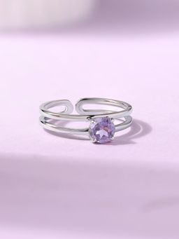 Ornate Jewels - 925 Silver Round 1 Carat Natural Amethyst Solitaire Adjustable Ring for Women & Girls