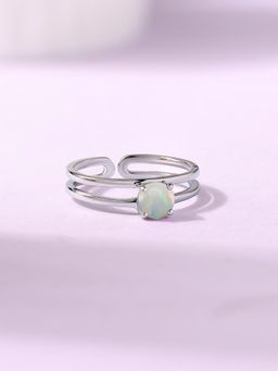 Ornate Jewels - 925 Silver 0.50 Carat Natural Ethiopian Opal Solitaire Adjustable Ring for Women & Girls