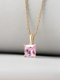 Ornate Jewels - 925 Silver Yellow Gold Pink CZ Solitaire Pendant With Chain for Women & Girls