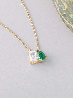 Ornate Jewels - 925 Silver Yellow Gold Green Emerald Toi Et Moi Pendant With Chain for Women & Girls