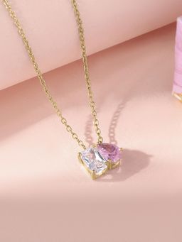 Ornate Jewels - 925 Silver Yellow Gold Pink CZ Toi Et Moi Pendant With Chain for Women & Girls