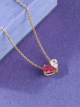 Ornate Jewels - 925 Silver Yellow Gold Red Ruby Toi Et Moi Necklace for Women & Girls