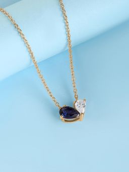 Ornate Jewels - 925 Silver Yellow Gold Blue Sapphire Toi Et Moi Necklace for Women & Girls