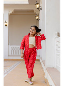 Cutiediva - Red Floral Printed Co-Ord (Set of 3)