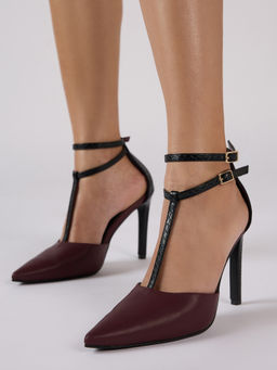 RSVP by Nykaa Fashion - Burgundy Colourblock Pointed Toe Stiletto Pumps For Women