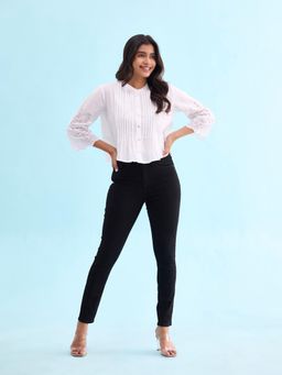 Go Colors - Women Solid Black Denim Mid Rise Skinny Jeans