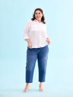 Go Colors - Women Solid Blue Denim Mid Rise Cropped Jeans