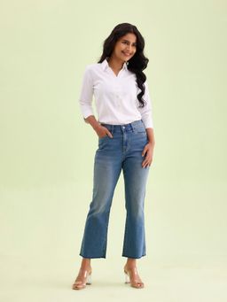 Go Colors - Women Solid Blue Denim Mid Rise Mini Straight Jeans