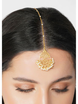 ZARIIN - 22Kt Gold Plated Handcrafted with Natural Fresh Water White Pearl Maangtika