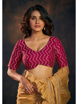 SALWAR STUDIO - Pink Embroidered V Neck Stitched Blouse