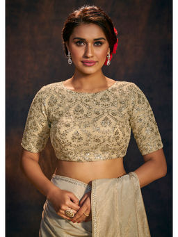SALWAR STUDIO - Cream Sequin Saree Stitched Blouse