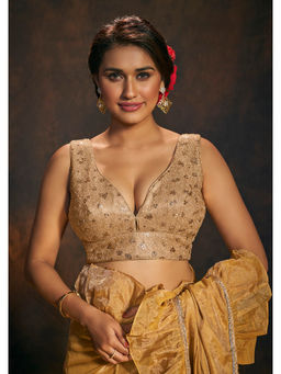 SALWAR STUDIO - Golden Sequin Embroidery Plunging Neck Stitched Blouse