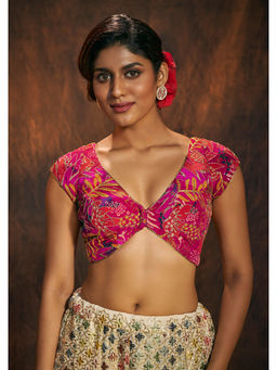 SALWAR STUDIO - Stylish Pink Abstract Embroidered V Neck Stitched Blouse