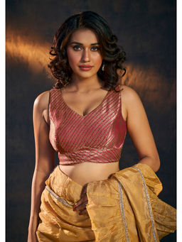 SALWAR STUDIO - Red Brocade V Neck Stitched Blouse