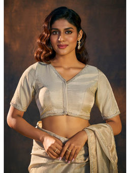 SALWAR STUDIO - Beige Tissue Elbow Sleeves Stitched Blouse