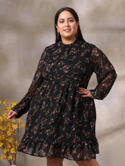 KASSUALLY - Plus Size Floral Print Chiffon Empire Midi Dress