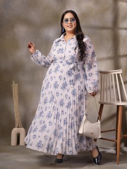 KASSUALLY - White Pleated Fit and Flare Maxi Dress