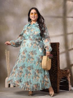 KASSUALLY - Blue Pleated Fit and Flare Maxi Dress