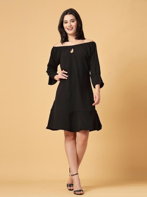 Cukoo Black Solid Double Georgette Dress