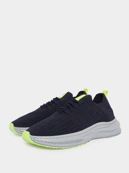 Styli - Men Navy Blue Knitted Mesh Lace Up Sneakers