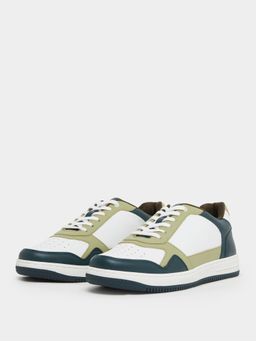 Styli - Men White Trendy Colorblock Lace Up Sneakers