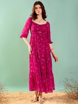 KASSUALLY - Womens Pink Floral Waist Cut-Out Maxi Dress