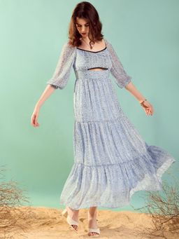KASSUALLY - Womens Blue Waist Cut-Out Maxi Dress