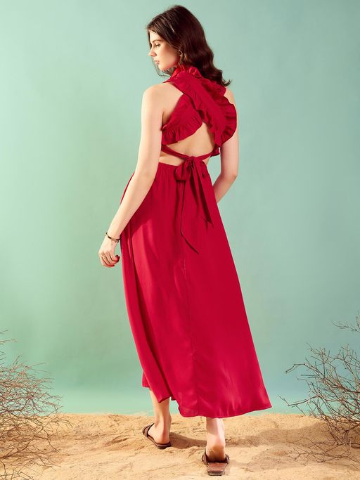 open lace back dress Persian Red Resort Dress – Rommanah main image 1