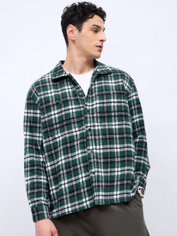 Styli - Men Classic Lumberjack Flannel Checkered Oversized Shirt Green