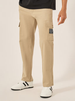 Styli - Men Relaxed Fit Cargo with Badge Cream