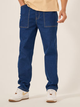 Styli - Men Relaxed Fit Contrast Top Stitch Jeans Blue