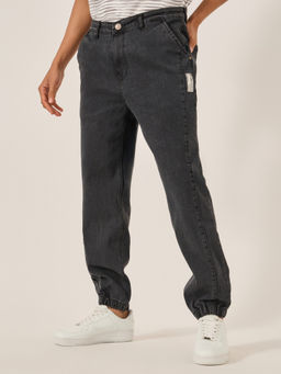 Styli - Men Jogger Side Seam Details Jeans Grey