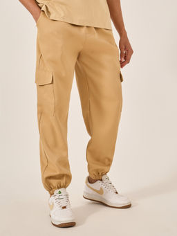 Styli - Men Athleisure Slim Fit Cargo Joggers Beige