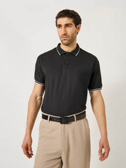 Styli - Men Solid Regular Fit Contrast Tipped Detail Polo T-Shirt Black