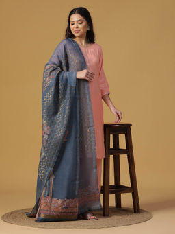 Shingora - Blue Jacquard Tencel-Metallic Blend Dupatta